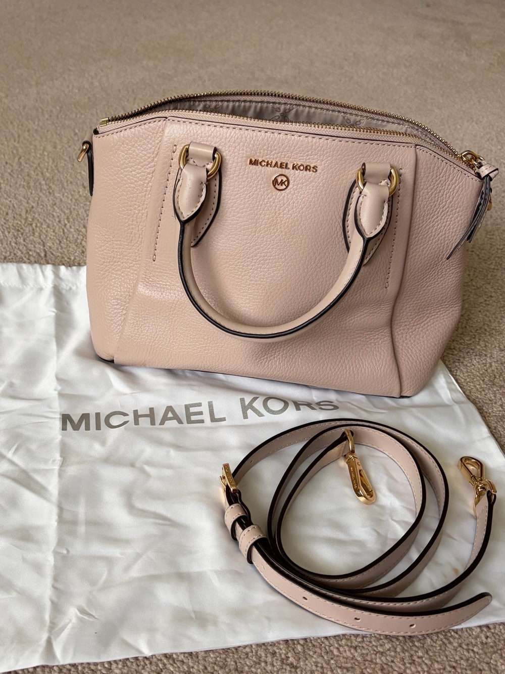 Michael Kors Pale Blush Pebbled Leather Satchel with Detachable Strap